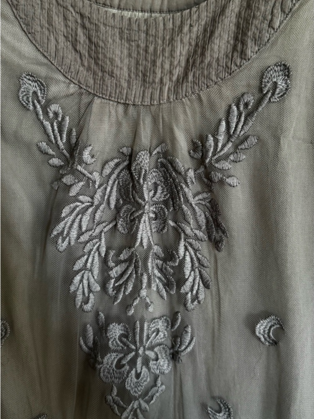 Embroidered Taupe Midi Skirt — Delicate Sheer Design - Picture 8 of 9